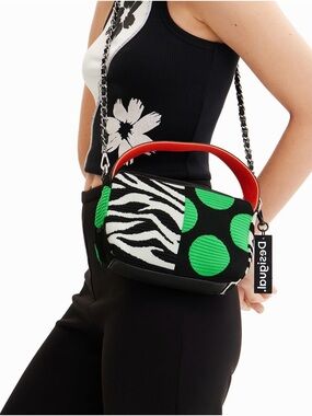 Desigual Mini Handbag Zebra Print Neon Accent Top Handle Crossbody Bag